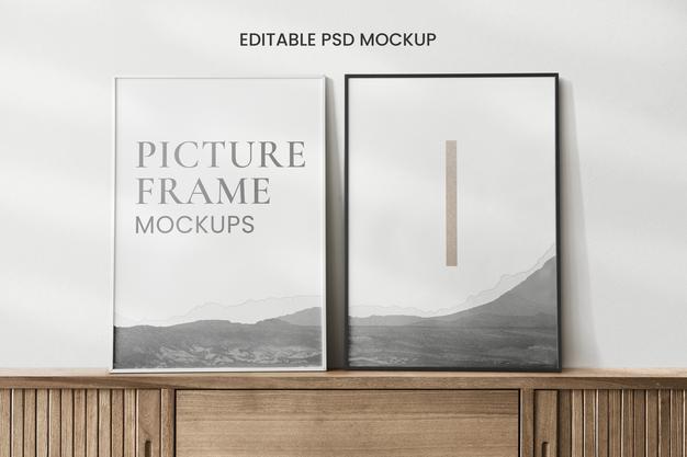Wooden Frames Mockup Against A Wall Psd