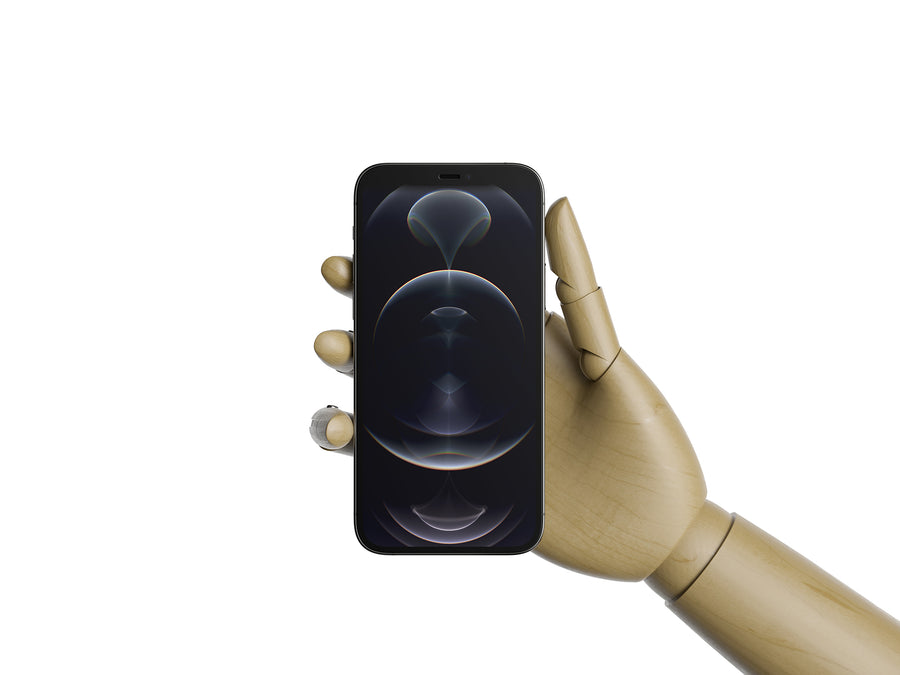 Wooden Hand Holding Iphone 12 Pro Mockup