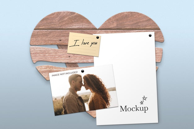 Wooden Heart Frame For Sheets Mockup Psd