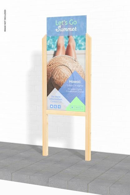 Wooden Information Panel Mockup, Right View Psd