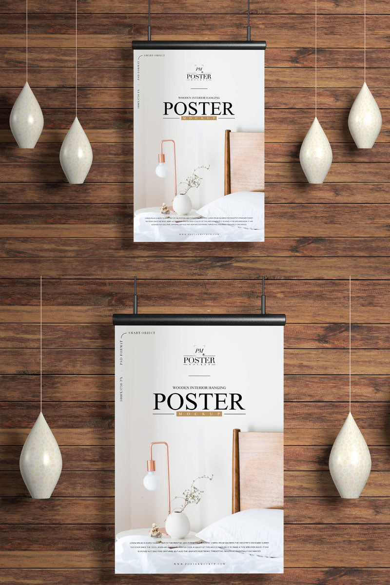 Wooden Interior Hanging Poster Mockup Psd