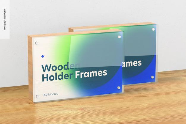 Wooden Label Holder Frames Mockup Psd