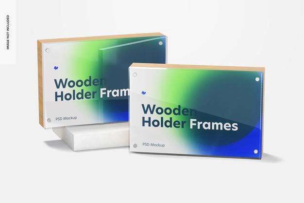 Wooden Label Holder Frames Mockup Psd