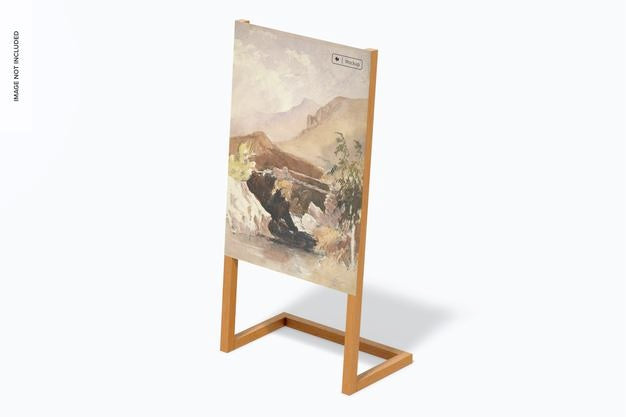 Wooden Leaned Exhibition Display Mockup, Perspective View Psd