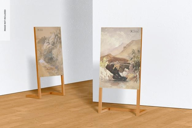 Wooden Leaned Exhibition Display Mockup Psd