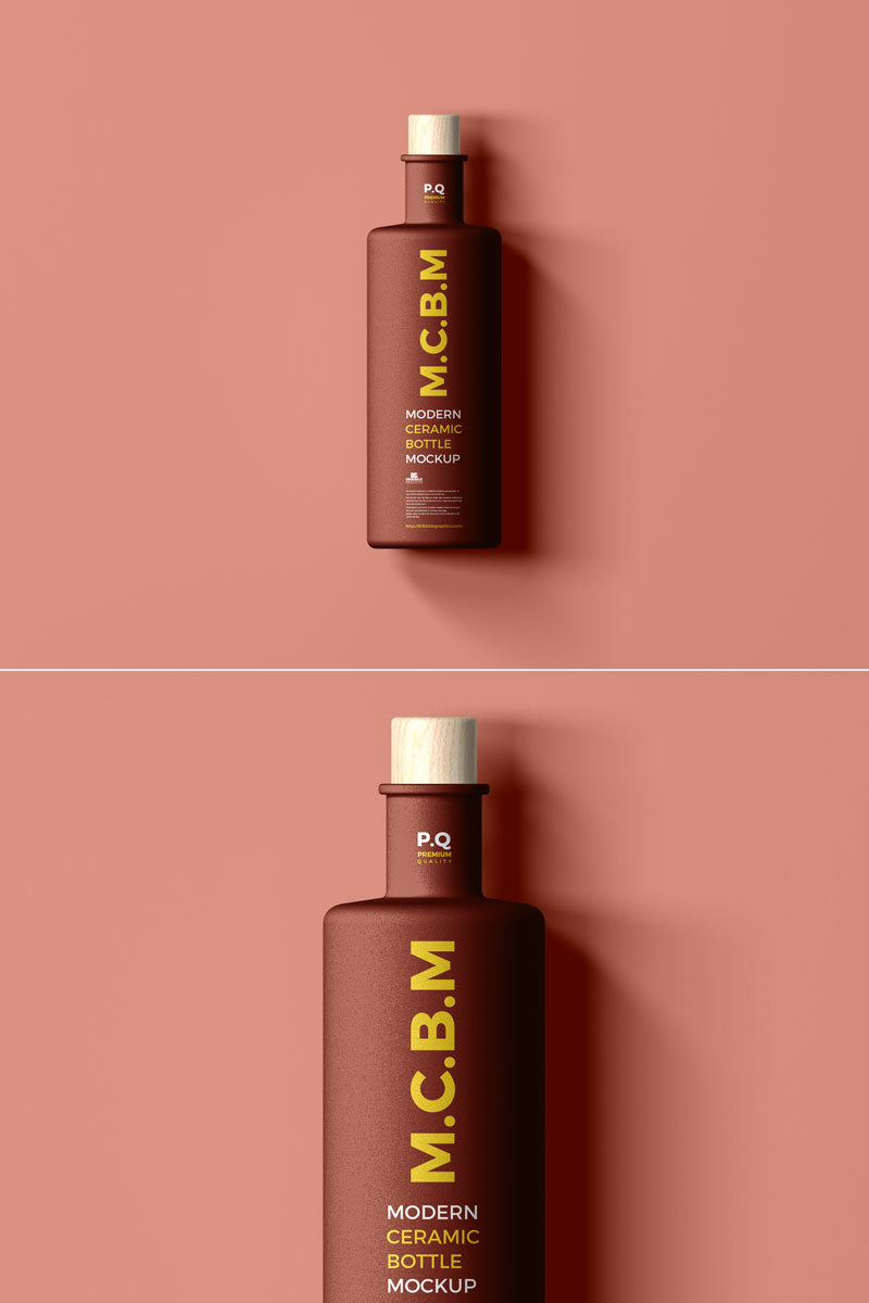 Wooden Lid Ceramic Bottle Mockup