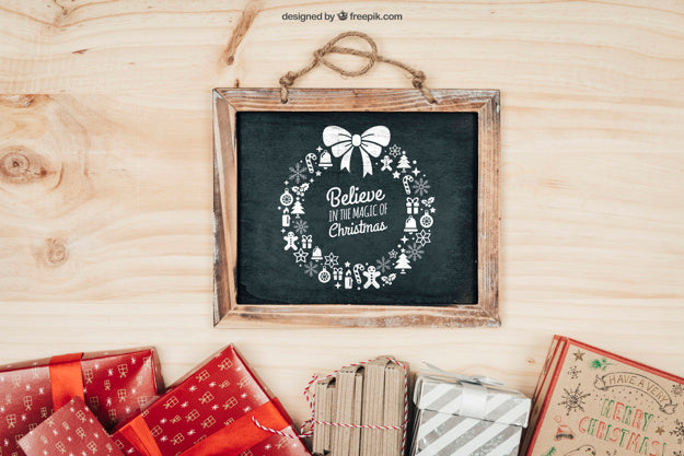 Wooden Mockup With Christmtas Design Psd