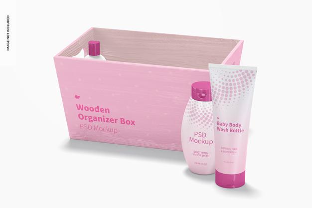 Wooden Organizer Box Mockup, Front View Psd