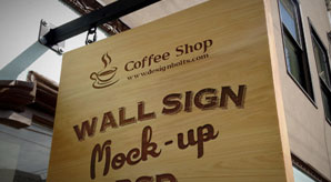 Wooden Outdoor Advertising Shop Wall Sign Mock-Up Psd