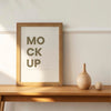 Wooden Picture Frame Mockup On A Wooden Sideboard Table Psd
