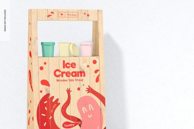 Wooden Sale Signage Stand Mockup, Close Up Psd