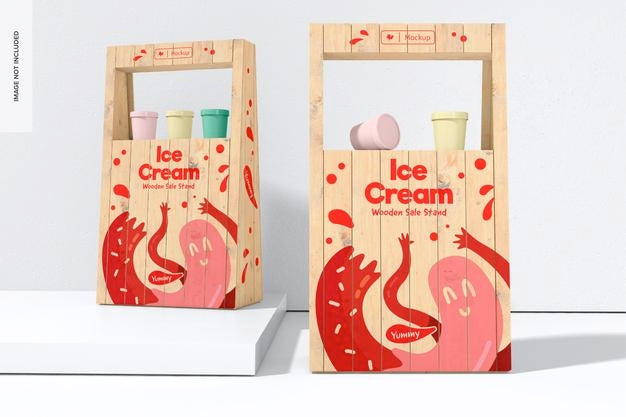 Wooden Sale Signage Stands Mockup, Perspective Psd