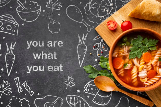 Wooden Tray With Organic Soup Bowl Psd