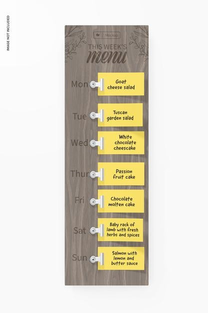 Wooden Weekly Menu Mockup, Front View Psd