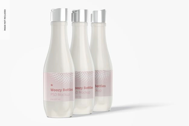 Woozy Bottles Set With Disc Top Cap Mockup Psd