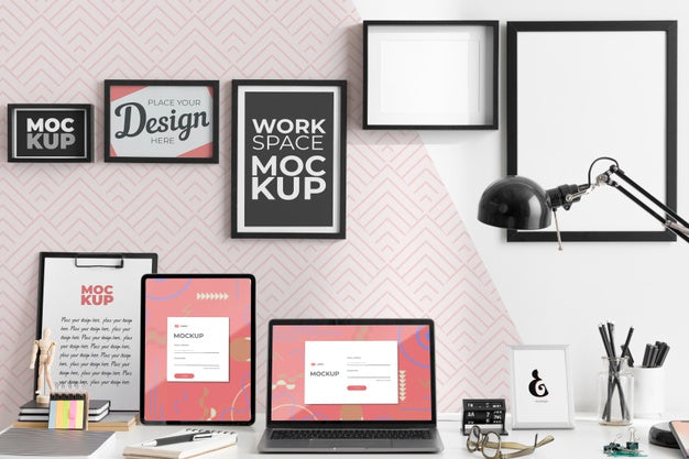 Work Desk Mockup With Devices Psd