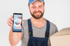 Worker Holding Smartphone Mockup For Labor Day Psd
