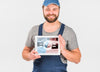 Worker Holding Tablet Mockup For Labor Day Psd