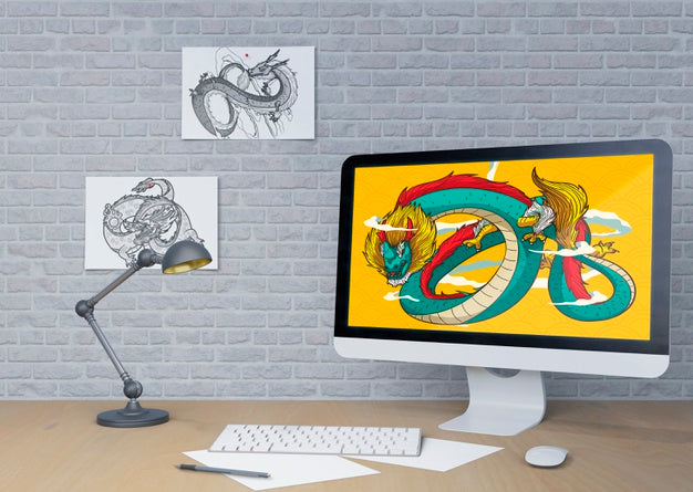 Workspace At Home Indoor With Monitor Psd