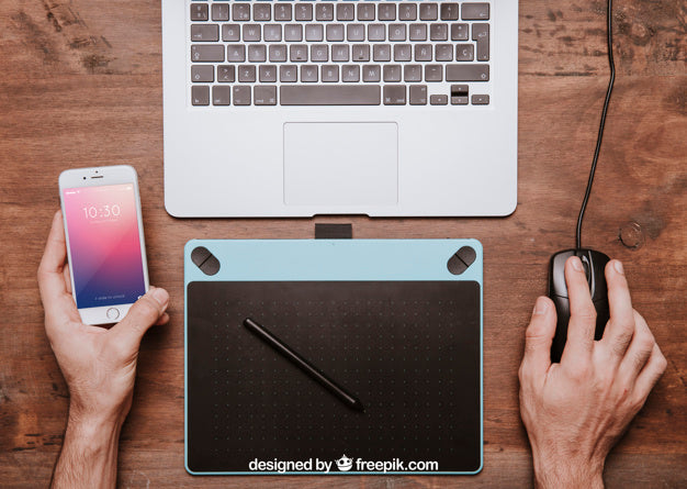 Workspace Composition With Graphic Tablet Psd