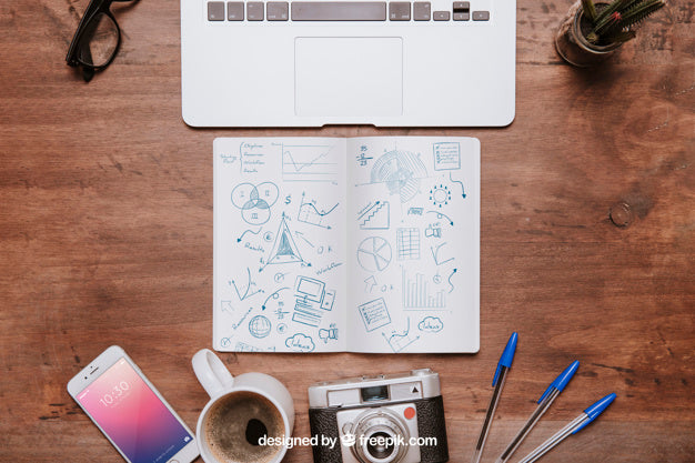 Workspace Composition With Open Booklet Psd
