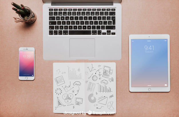 Workspace Mockup With Laptop And Tablet Psd