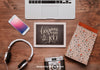 Workspace Mockup With Slate And Laptop Psd