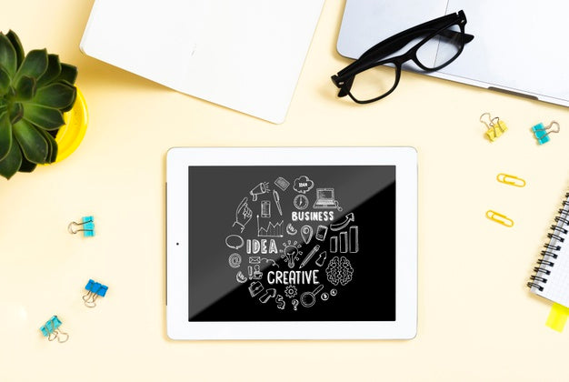 Workspace Tools On Desk Mock-Up Psd