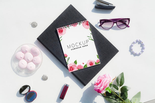 Workspace With Female Touch And Products Psd