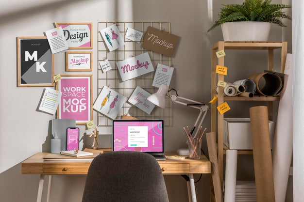 Workspace With Laptop Mockup Psd