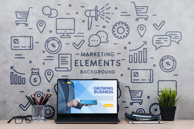 Workspace With Plant And Laptop Psd