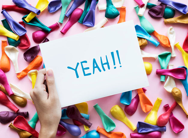 Yeah! Text On Paper And Party Balloons Colorful Party Concept Psd