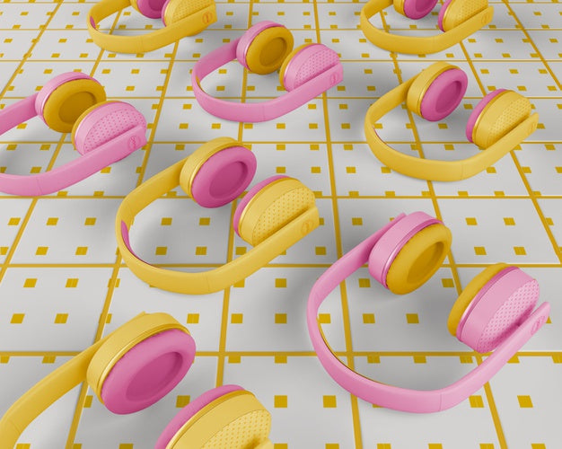 Yellow And Pink Headphones Minimalistic Design Psd