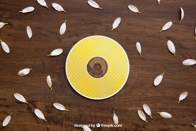 Yellow Cd Mockup With Petals Psd