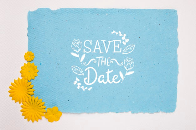 Yellow Flowers Save The Date Mock-Up Psd