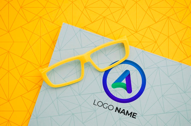 Yellow Frame Lens With Company Logo Name Psd