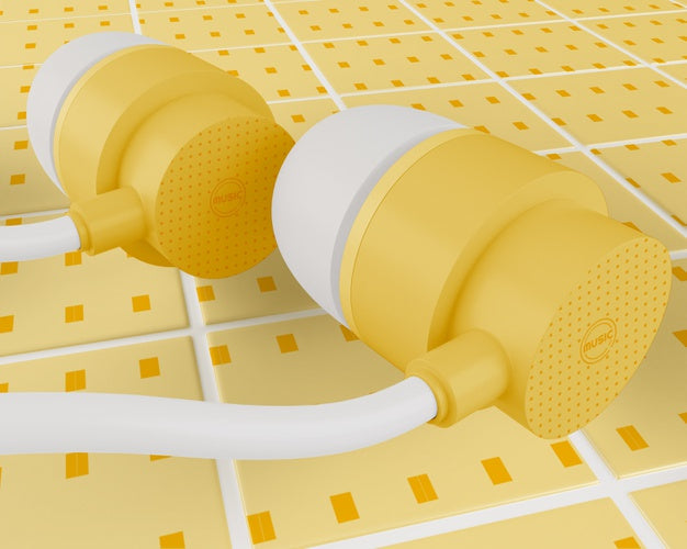 Yellow Headphones With White Cable Psd
