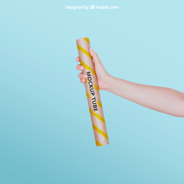 Yellow Tube Mockup In Hand Psd