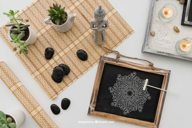 Yoga Composition With Drawing On Chalkboard Psd