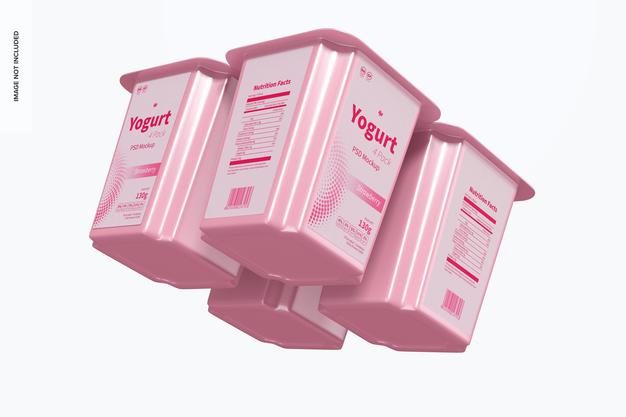 Yogurt 4 Pack Mockup, Floating Psd