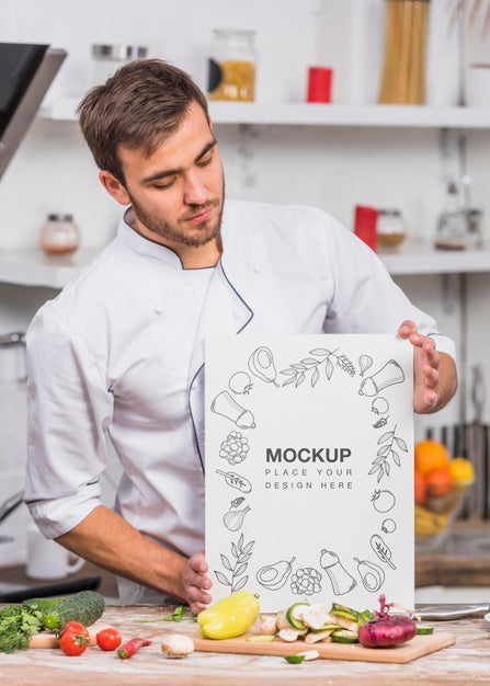 Young Chef In The Kitchen Mock-Up Psd