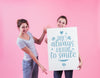 Young Girls Holding White Board Mockup Psd