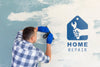 Young Handyman Cleaning The Blue Paint Psd