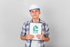 Young Handyman Holding A Mock-Up Clipboard Psd