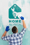 Young Handyman Repair The Mock-Up Wall Psd