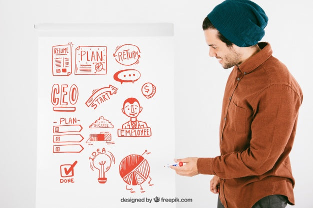 Young Man At Presentation With Whiteboard Psd