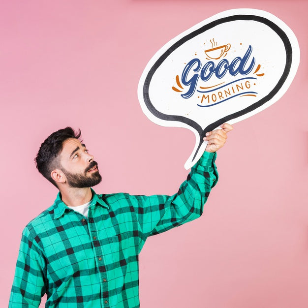 Young Man Holding Up A Board Mock Up Psd