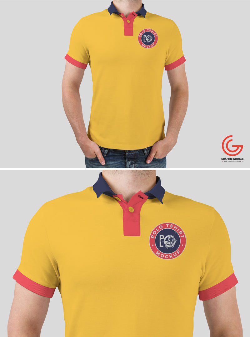 Young Man Wearing Polo T-Shirt Psd Mockup