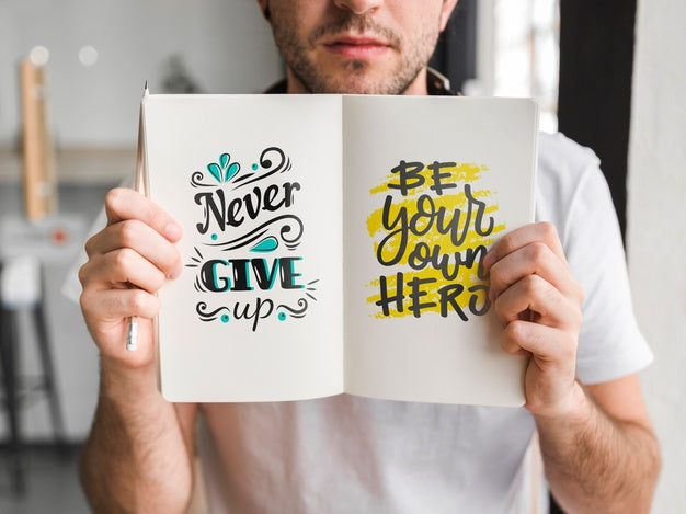 Young Man With A Open Book Mockup Psd