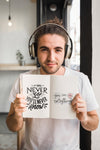 Young Man With A Open Book Mockup Psd